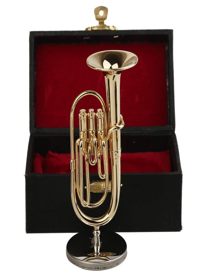 Dselvgvu Miniature Tuba with Stand and Case Brass Mini Musical Instrument Baritone Horn Replica Collectible Figurines Dollhouse Accessories Model Home Decoration Display Ornament (3.94"x1.42") - Image 4
